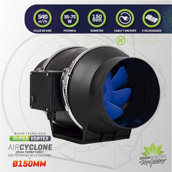 Cyclone Jet Extractor Extractor Dual TT Air Cyclone 150 mm (405/540 m³/h) – Grow genetics ...
